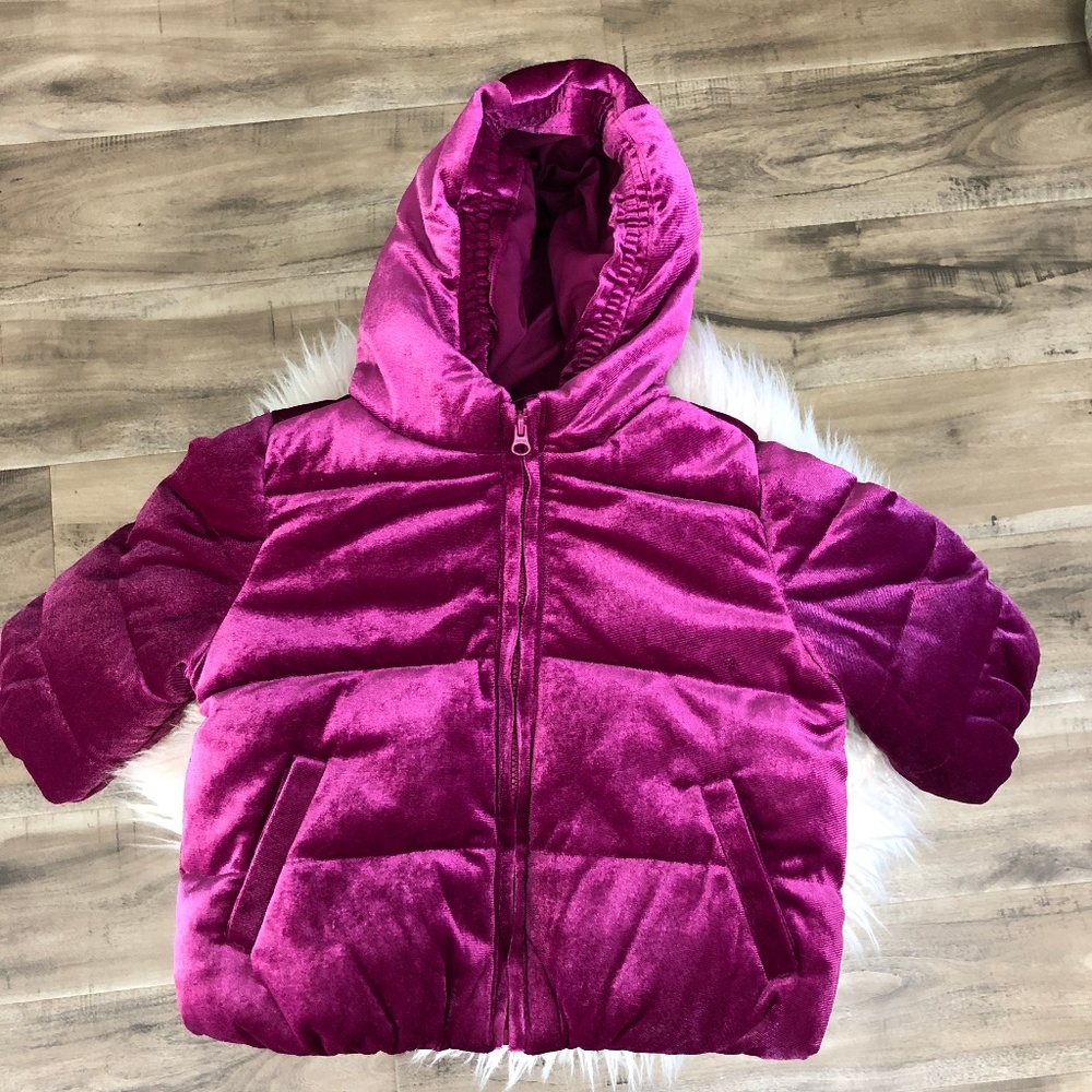 Gymboree Girls Pink Velvet Hooded Puffer Jacket